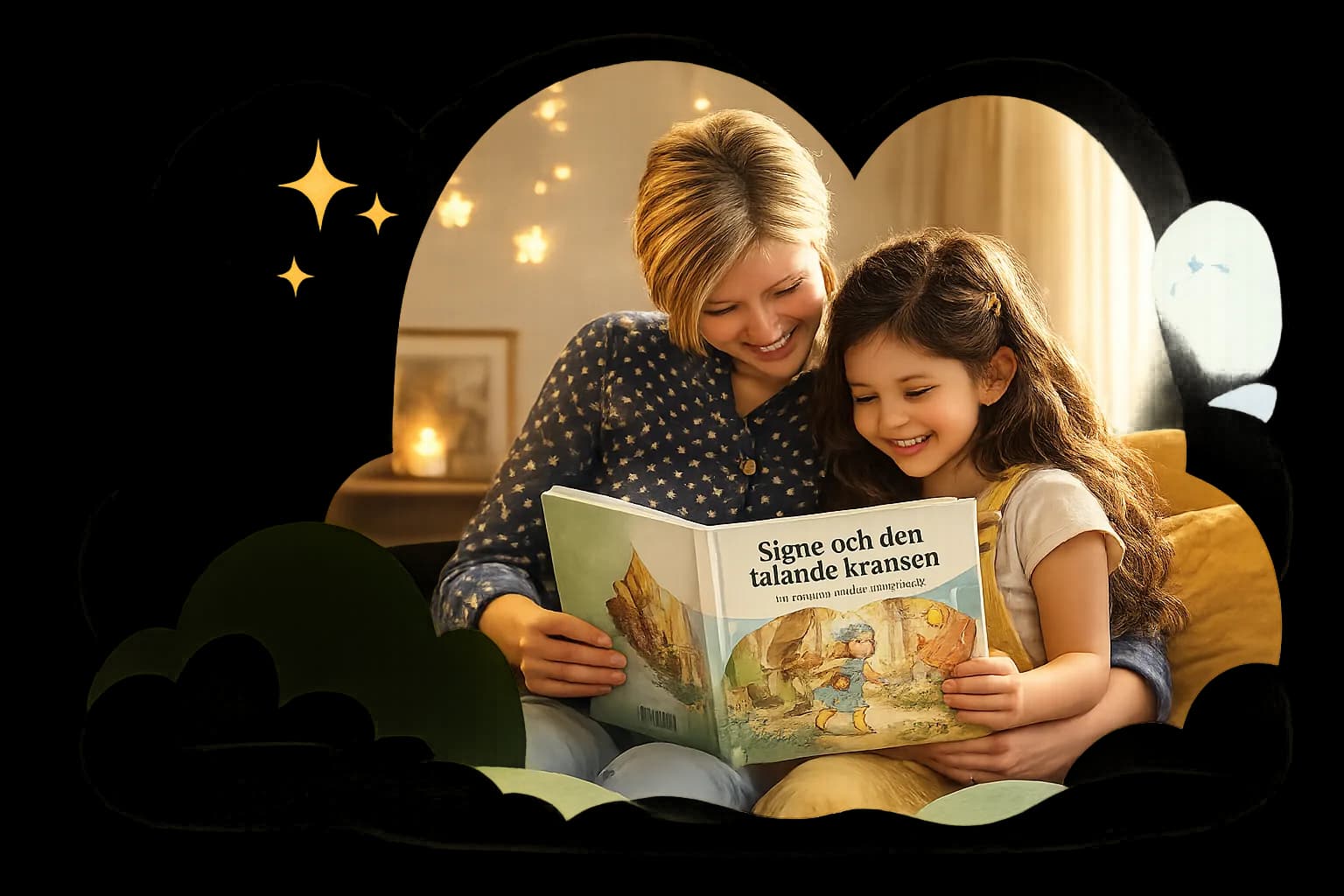 En vuxen och ett barn läser en personlig barnbok tillsammans.